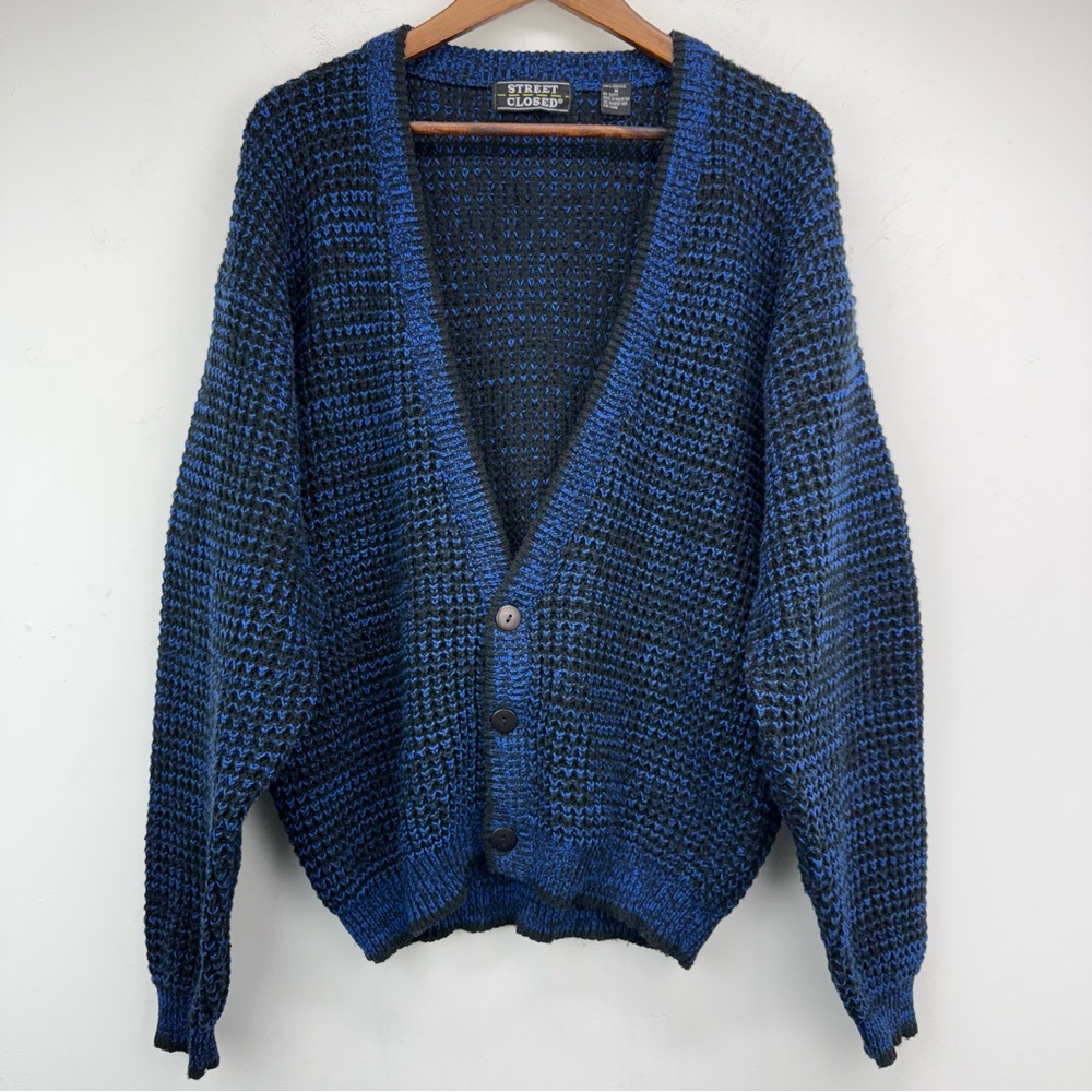 Vintage Street Closed size Medium Men’s Blue Black Button Up Cardigan Sweater
